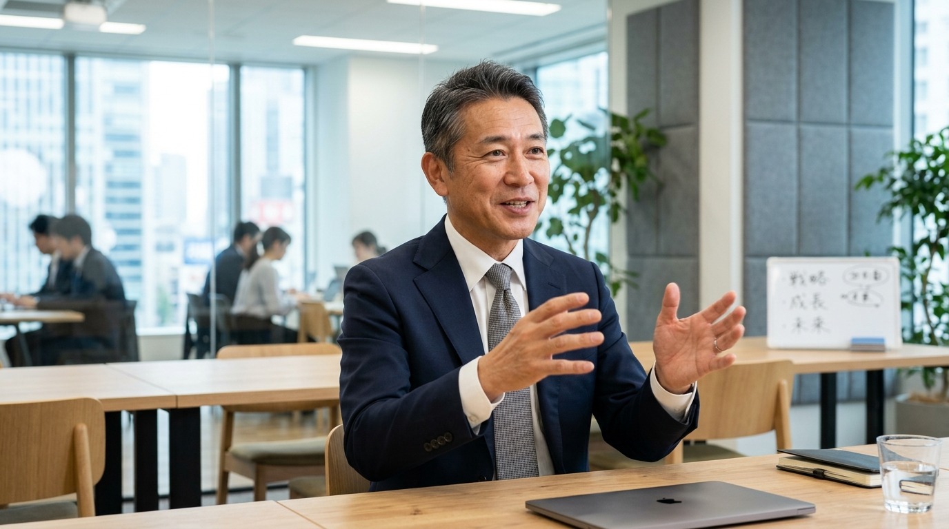 経営者が自分の言葉で語っている場面